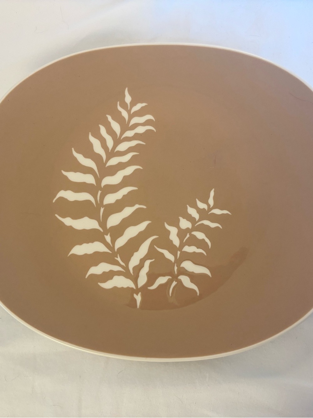 Harker vintage Neutral Fern Motif Ceramic Serving Platter - Tan and White